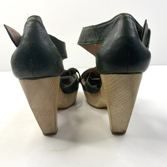 Pura Lopez Shoes Womens Size 38 US 8 Wooden Block Heel Clog Green Leather - Picture 5 of 9